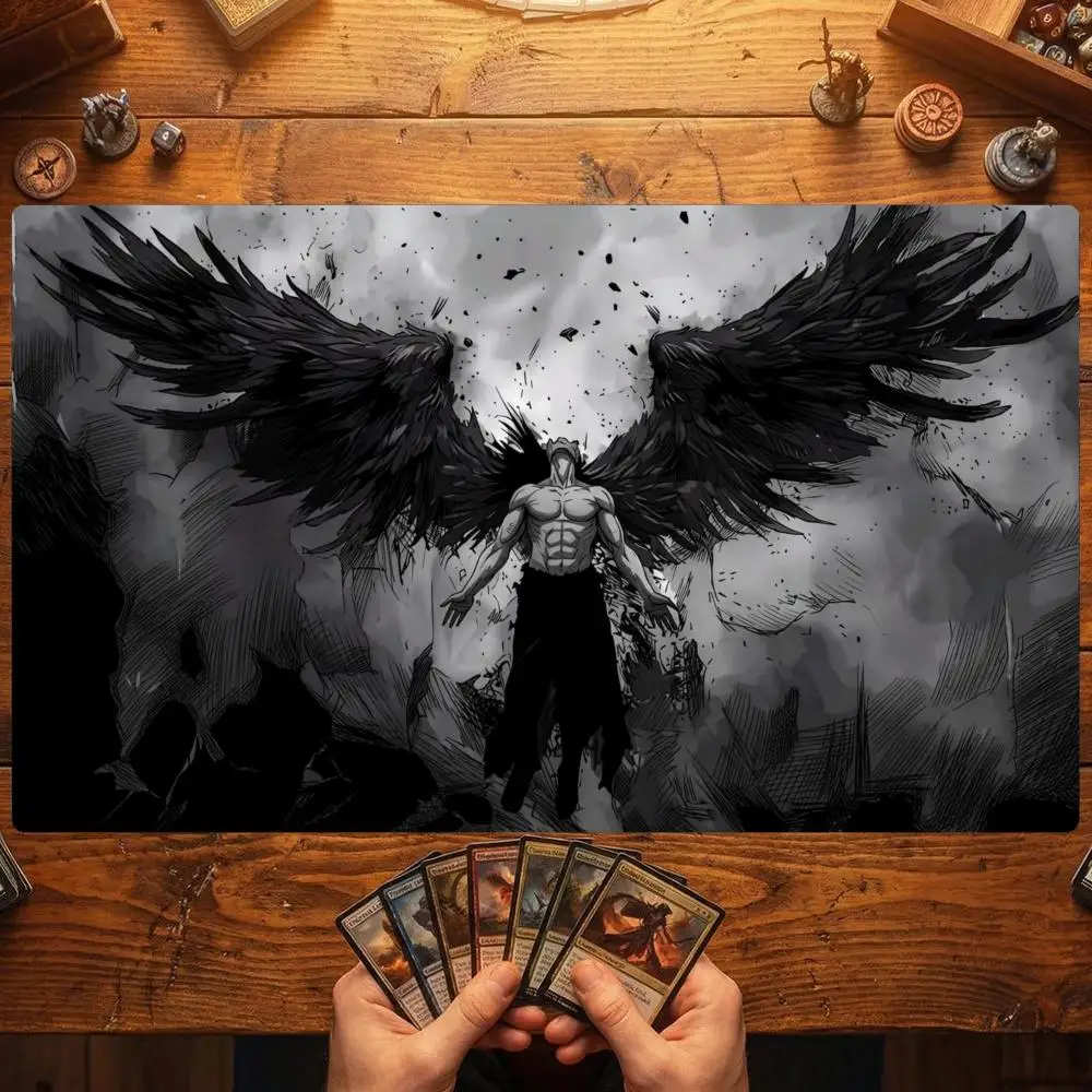 Dark Winged Warrior Magic Card Battle Mat TCG Playmat Anti-Slip Base Gathering Gaming Mat Board Game Mat for MTG/TCG