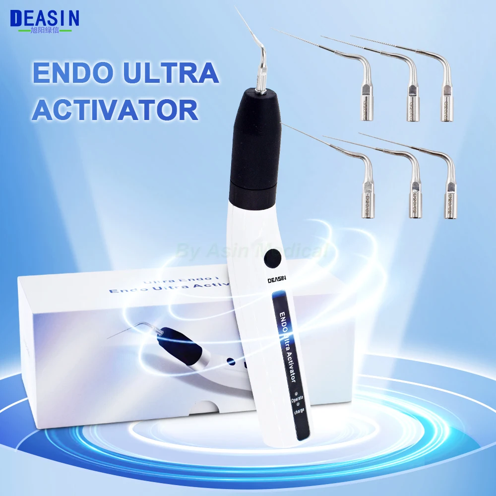 Dental Endo Ultra Activator Wireless Endodontic Irrigator Ultrasonic Handpiece with 6 Tips 45Khz Dentistry Root Canal Instrument