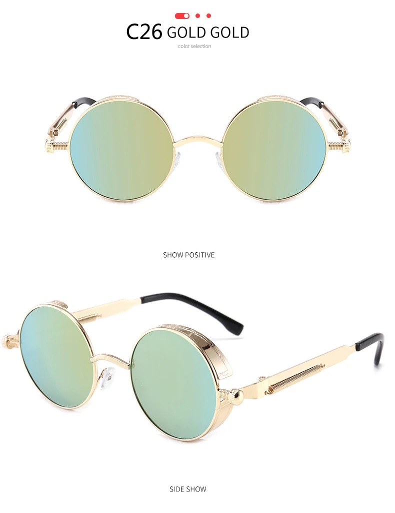 BOYSEEN 2025 Vintage Steampunk Sonnenbrille Frau Männer Runde Luxus Metall Retro Sonnenbrille Hiphop Stil Brillen UV400 – Detail 36