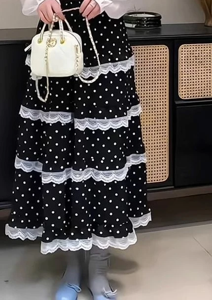 Design Sense Niche Rüschenrand Patchwork Polka Dot Rock für Frauen 2025, neuer kleiner Kuchenrock