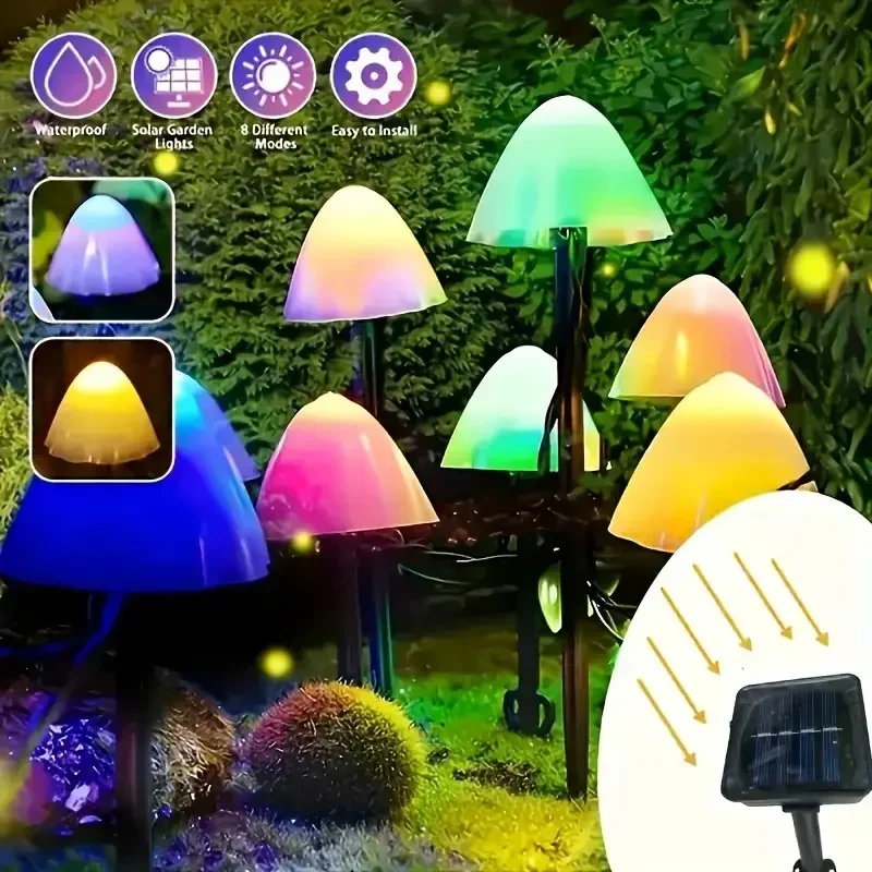 Mushroom Solar Lights Outdoor Ground Insert Mushroom Led Small Colourful Lights Adjustable Waterproof Lawn Mushroom Fairy Lights