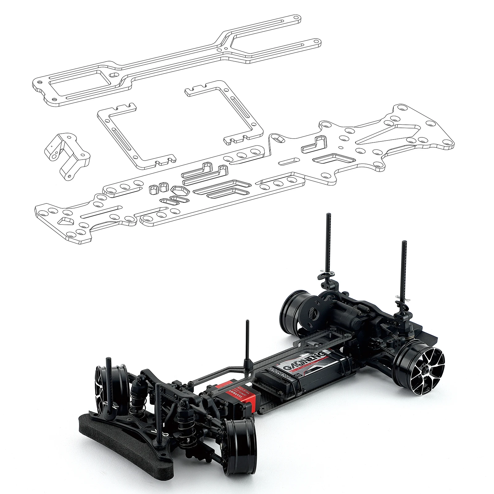 Carbon Fiber Chassis and Battery Holder for YOKOMO YD2-Z 1:10 Drift Car-Narrow Vertical High Traction