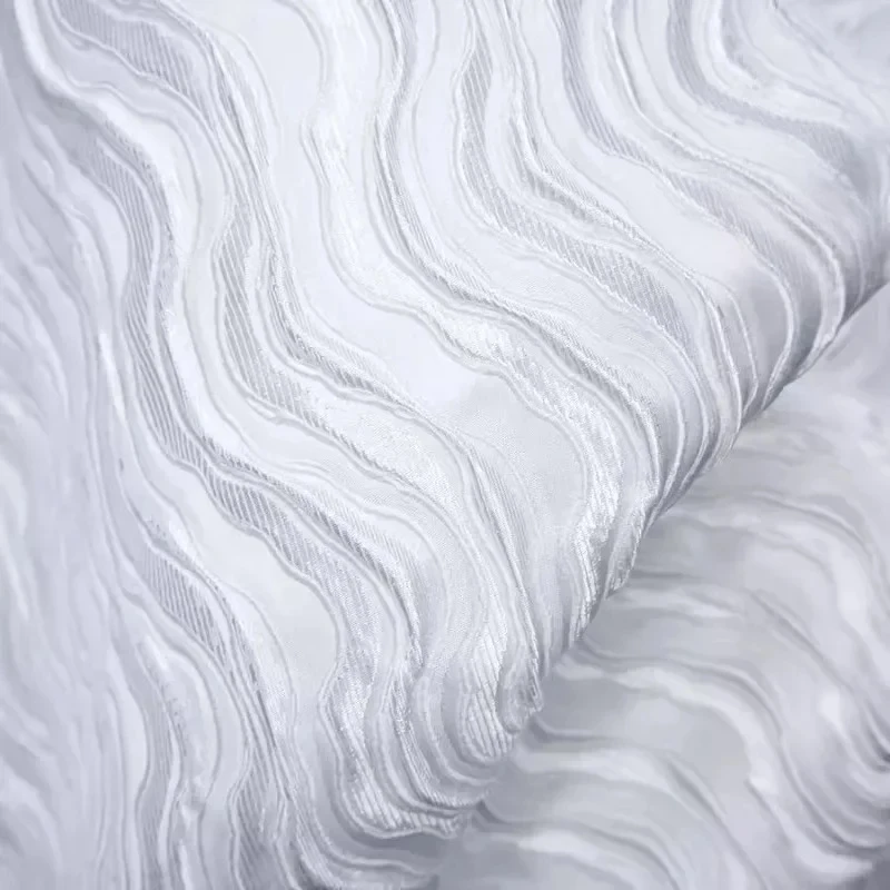 Jacquard Relief Fabric for Autumn Winter Clothing White Wavy Water Pattern Designer Fabric for Apparel Sewing By The Meter