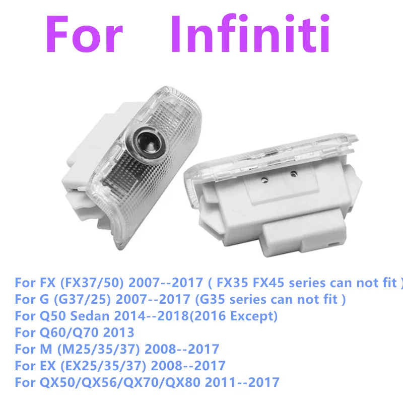 

2 шт. светодиодный светильник для автомобильных дверей, аксессуары для Infiniti FX37 FX50 G37 2007-2017 Q50 Sedan Q60 Q70 M25 M35 EX25 EX35 QX50 QX56 QX70