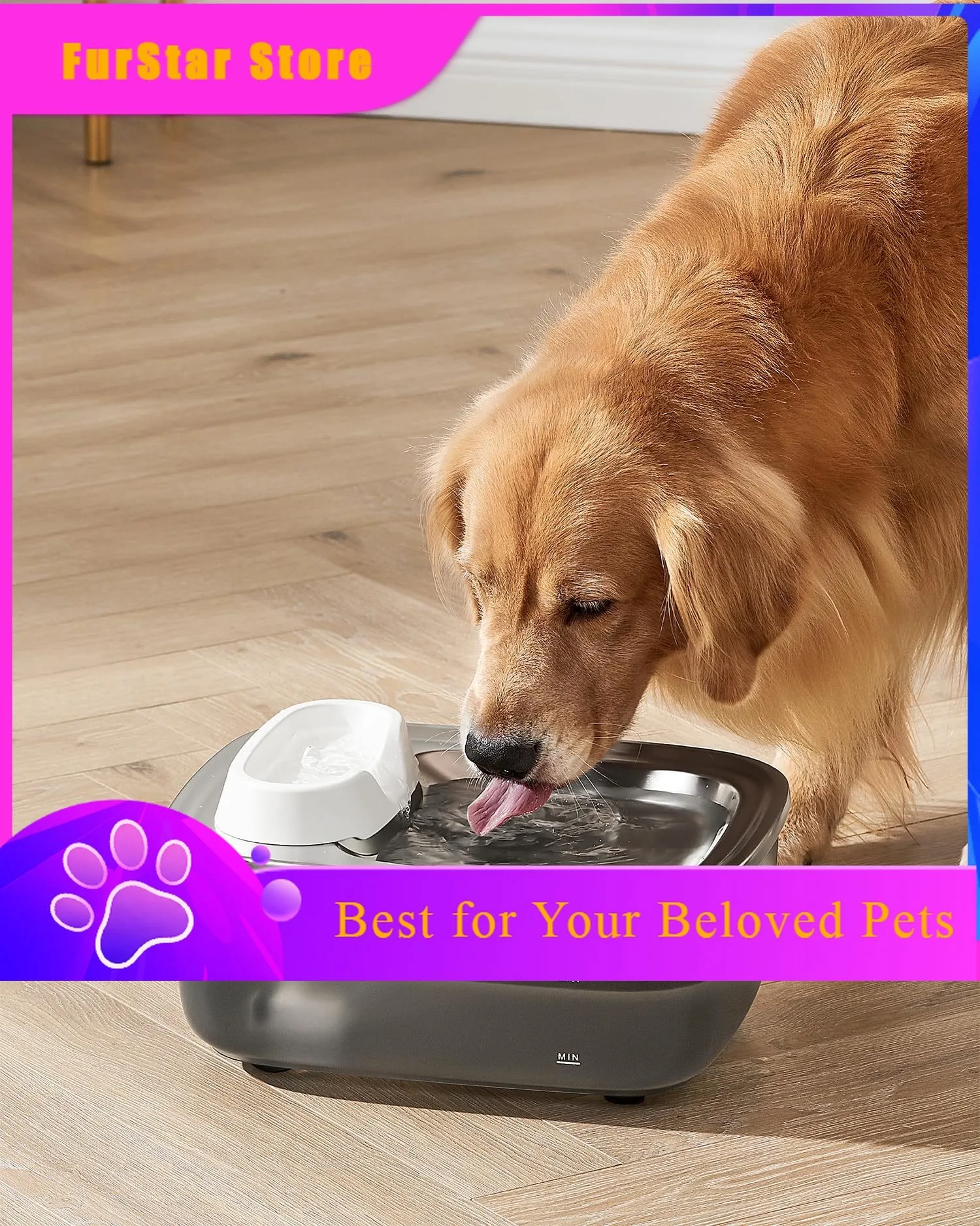 FurStarUltra-Quiet Pet Water Fountain Stainless Steel Top Triple Filtration For Cats Dogs