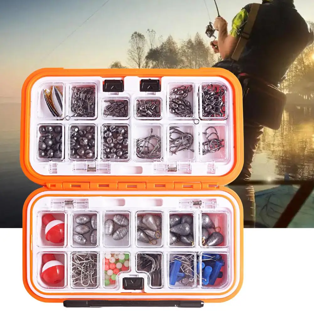 254Pcs/Set Fishing Accessories Set Waterproof 24 Compartments Fishing Gear Set Fishing Beads Lure Bait Jig Hook Swivels Tackle