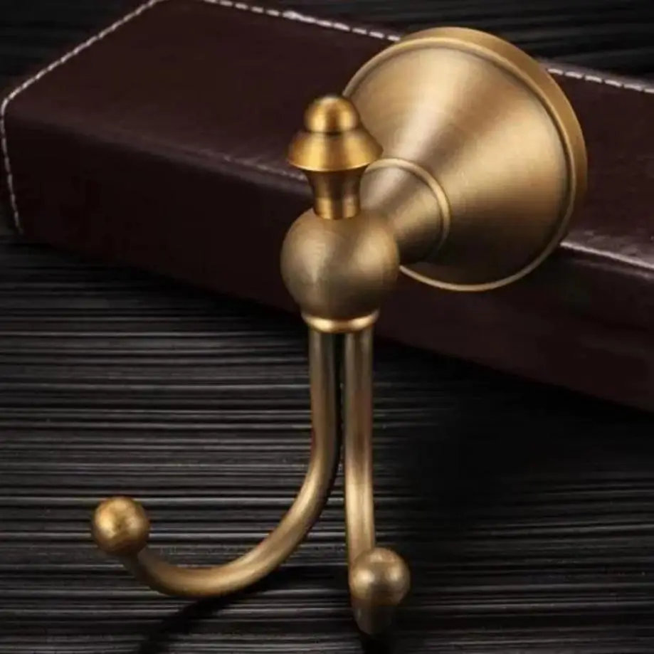 Vintage Wall Mounted Towel Hook Antique Brass Double Robe Coat Hanger Bathroom Kitchen Door Hook Hardware Accessory