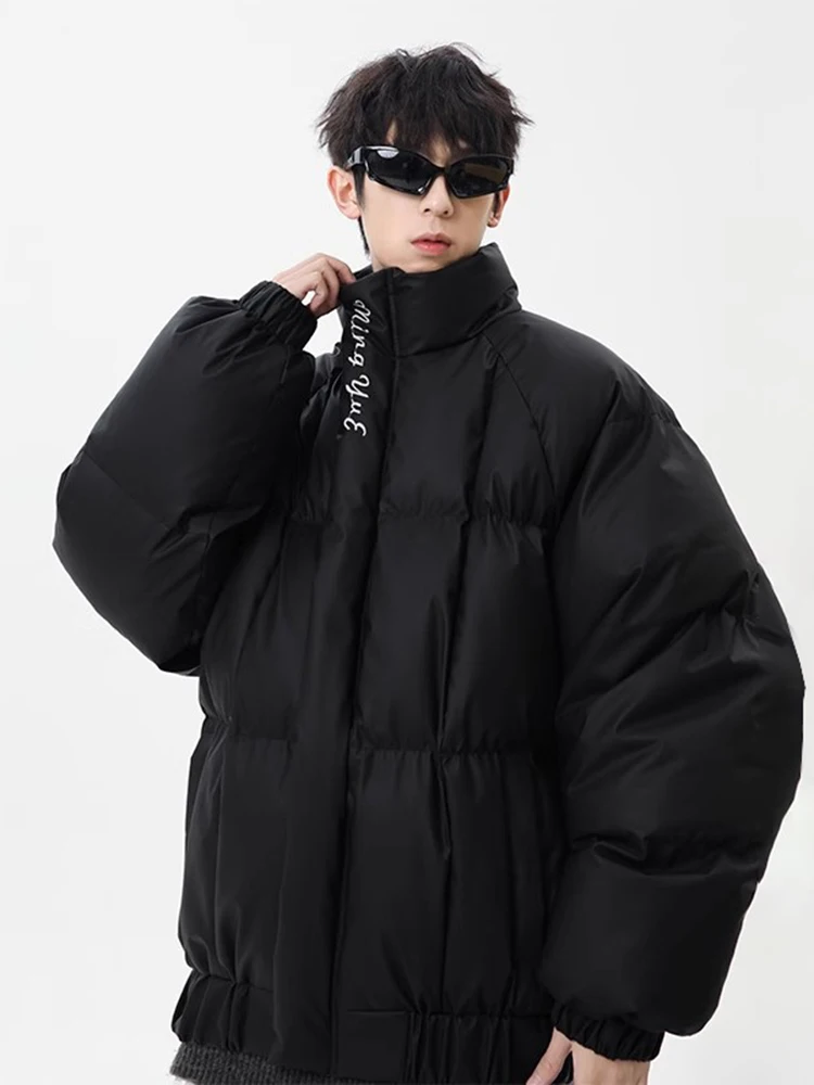 

Bla Toast Pattern Embroidered PU Leather ort Jaet Thiened Warm Stand Collar Men's down Cotton Coat Winter Outerwear