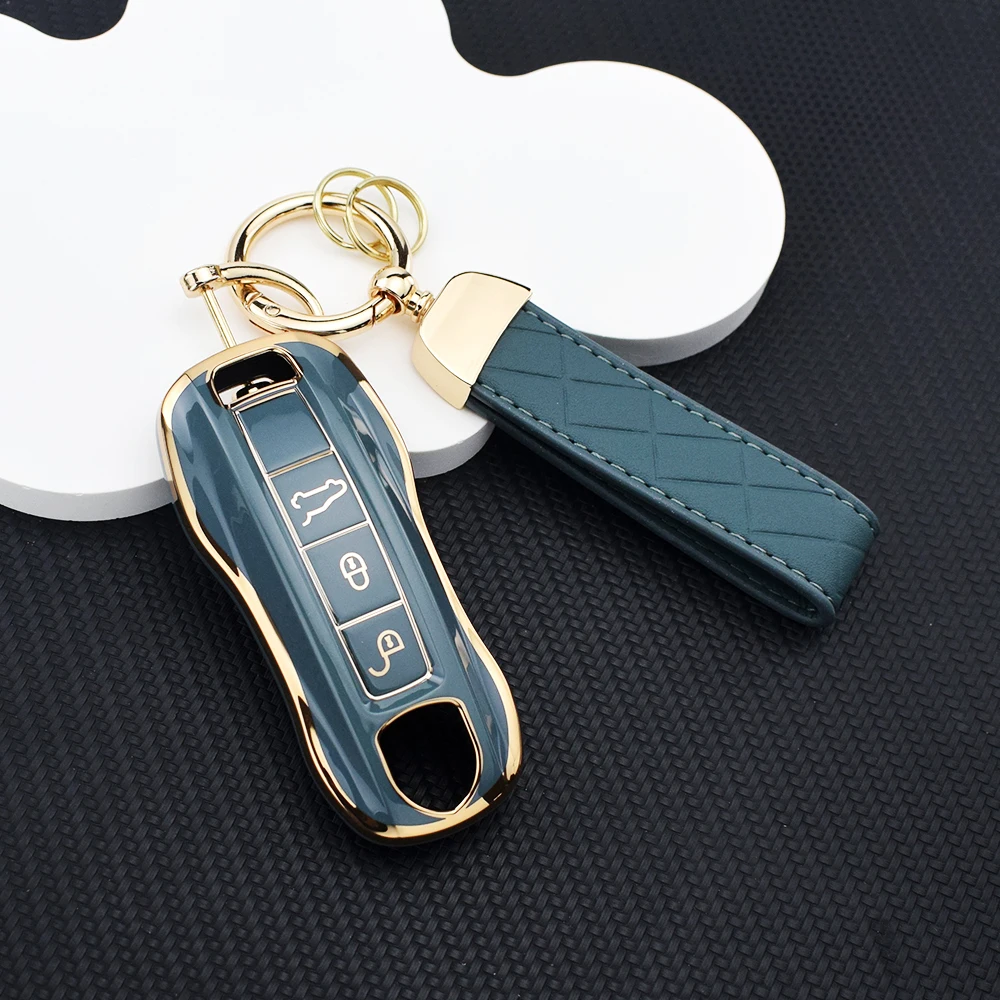 Soft TPU Key Fob Case for Porsche Cayenne Macan Panamera 971 - Fits 4 GTS Turbo 4S Protective Shell Keychain Accessory
