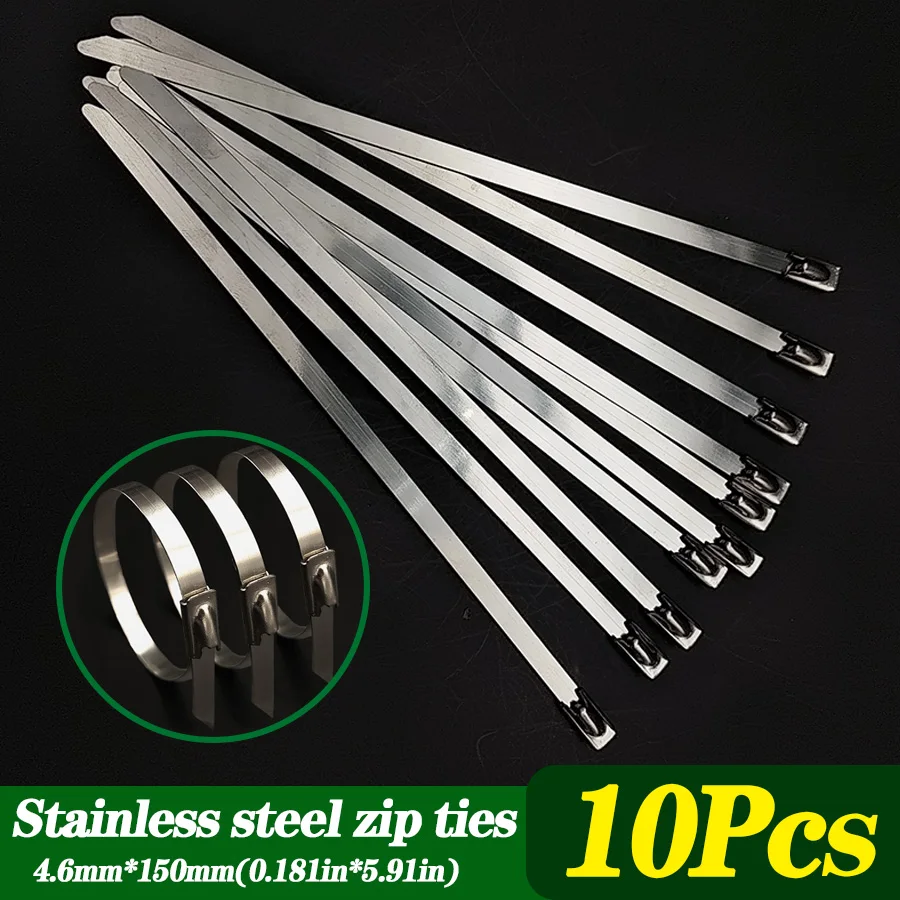 

10Pcs Steel fixed zip ties for marine equipment metal outdoor high temperature resistant anti-corrosion anti-oxidation zip ties