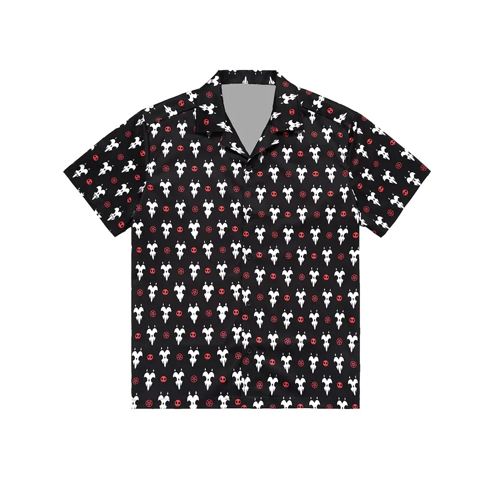 UnisexDarkOccultSkull Pentagram 3D Printed Camp Collar Short Sleeve Shirt Gothic Horror Graphic Button Up Casual Summer Vacation