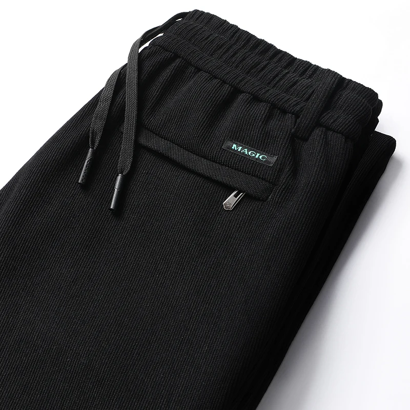 Big Size Men's Fleece Casual Pants Winter Thick Trousers Loose Sport Casual Pants Drawstring Windproof Classic Corduroy Pants