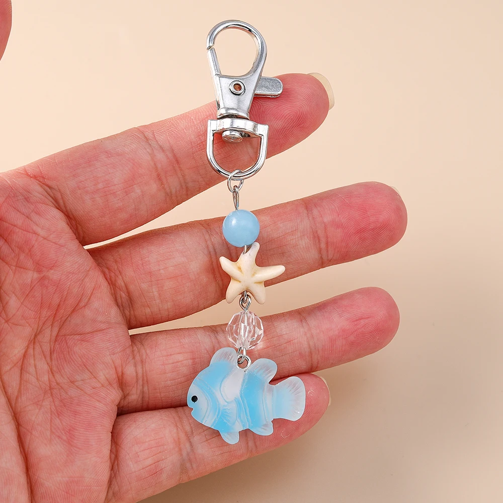 Aihua Schöne Perle Seestern Kleine Fische Schlüsselbund Für Sommer Strand Kinder Mädchen Nette Handtasche Anhänger Schlüssel Ringe Schmuck Geschenke – Detail 2