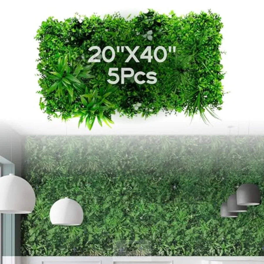

Искусственная травяная стена 20''X40'' (5 шт., 28 кв. футов) для декора, зеленые синтетические панели из листьев для внутреннего и наружного использования