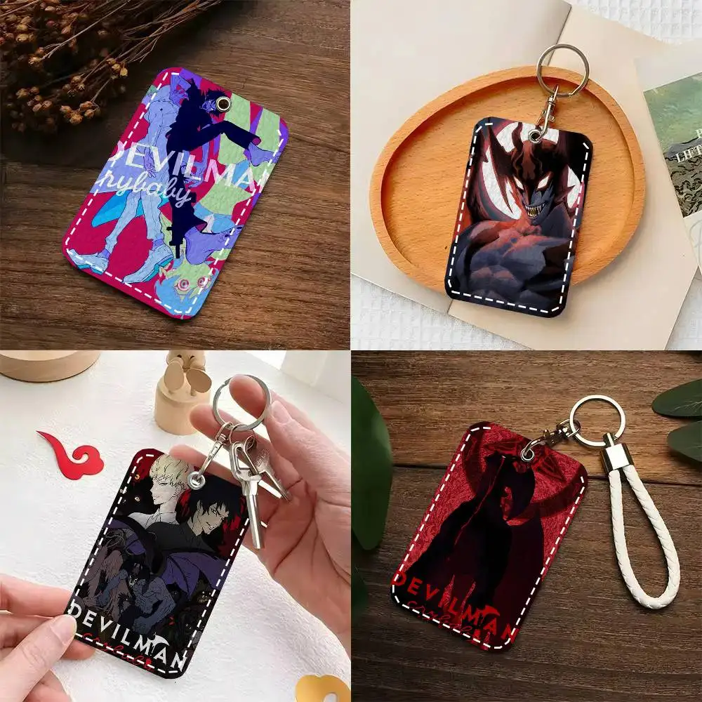 

Classic Anime D-Devilman Crybaby Card Case Keychain Access Card Bag Key Tag Ring Leather Card Holder Key Ring Access