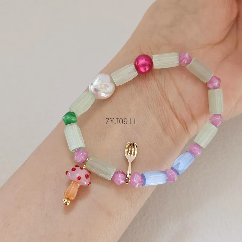 925 الفضة الفطر سوار قوس قزح فقاعة شوكة سوار لطيف الرياح