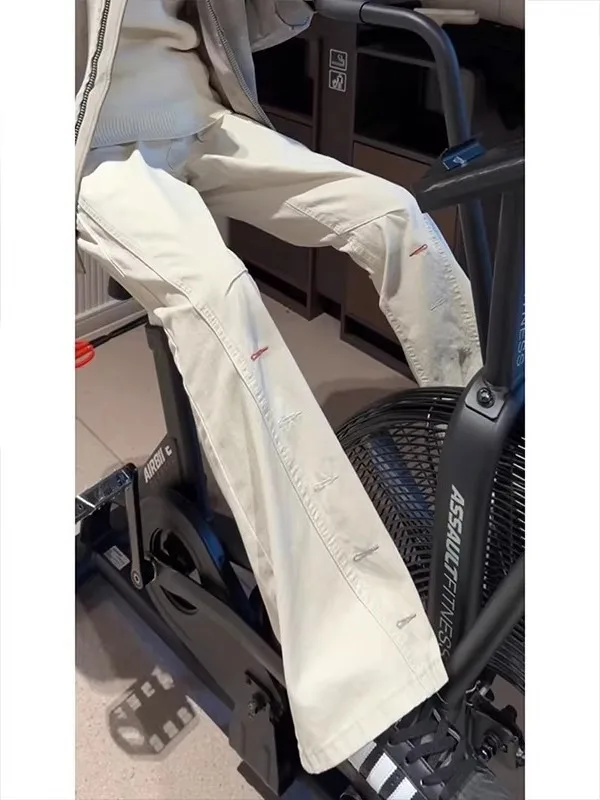 

Khaki Slim Fit Embroidered Jeans Men's Spring American High Street Sle Workwear Knife Flared Pants Casual Loose Straight