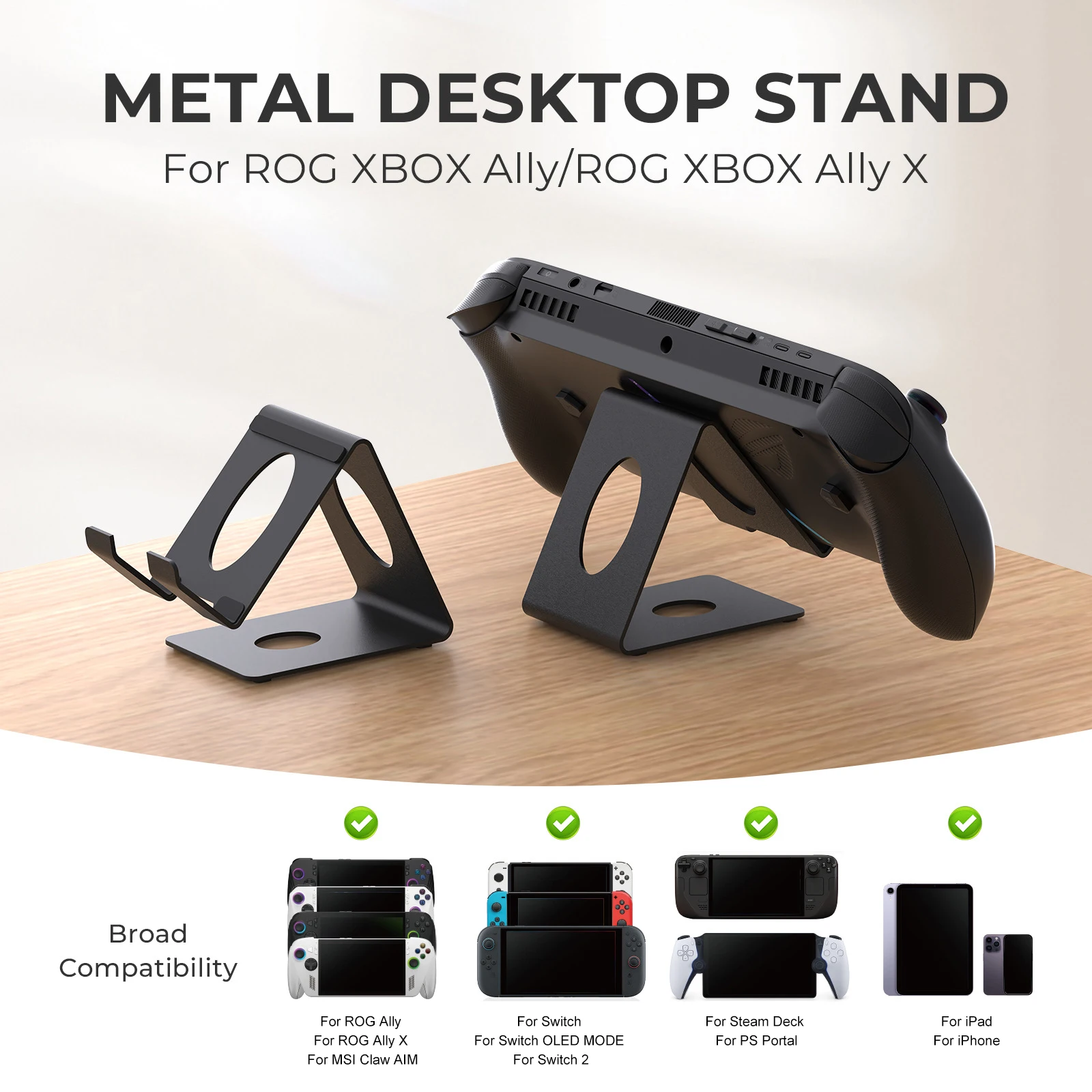Metal Desktop Stand for ROG Ally/ROG Ally X/Switch/ Switch 2/Steam Deck/Legion Go Handheld Consoles Game Console Accessories
