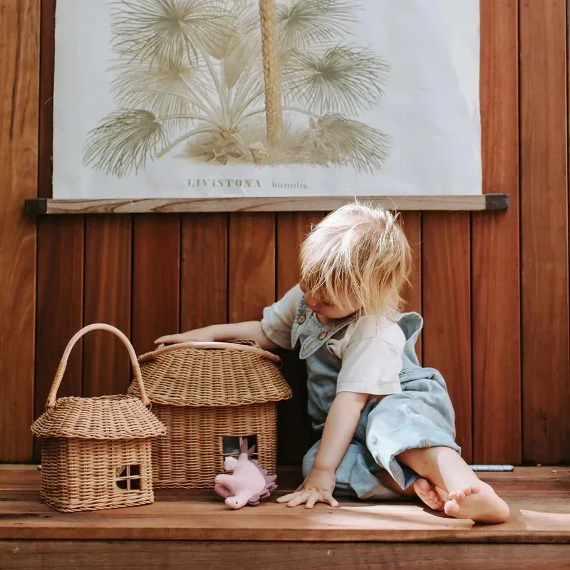 ins wind rattan weaving small house storage basket going out handbag weaving small flower basket children pendulum shooting