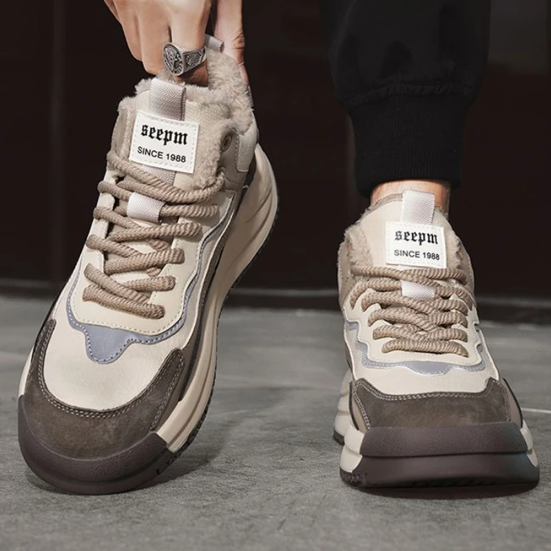 

Trendy Men's Winter Outdoor Versatile High Top Snow Boots Thickened Fleece Lined Korean Style Warm Cotton Sports Shoes