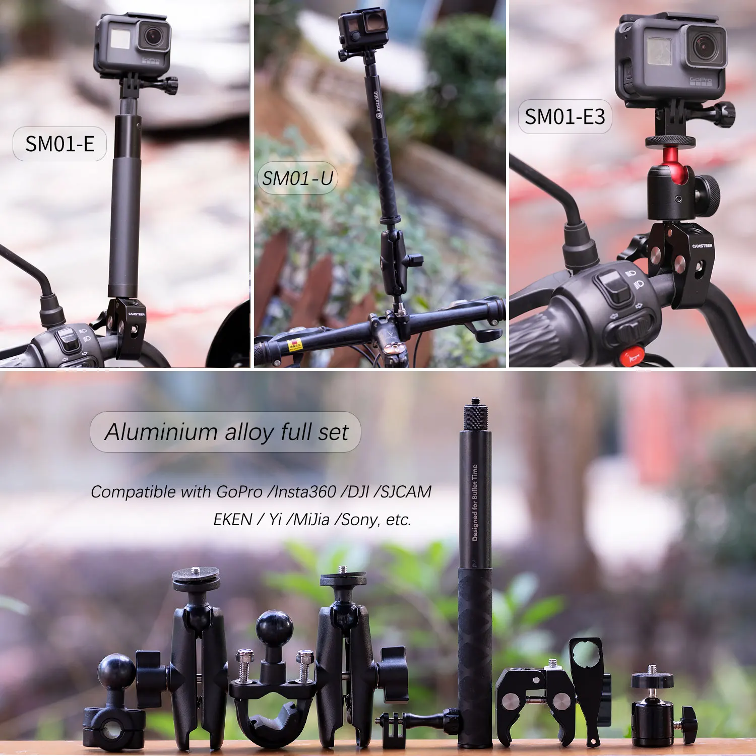 TUYU motocykl motor niewidoczny Selfie Stick Monopod wspornik uchwyt na kierownicę dla GoPro Insta360 x 4x3 jeden x 2 akcesoria do aparatu