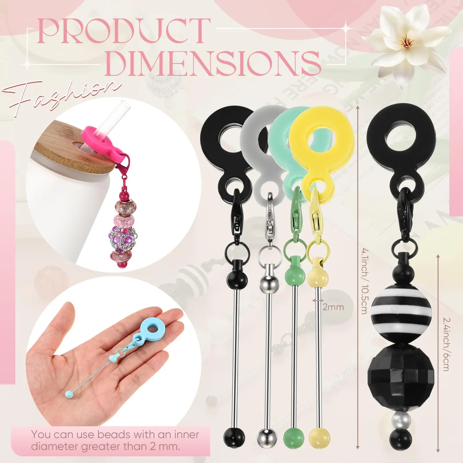 30Pcs Beadable Tumbler Straw Charm Adapters Beaded Cup Blank Bar Silicone Pendant Ornament for DIY Jewelry Gift Tumbler Accessor