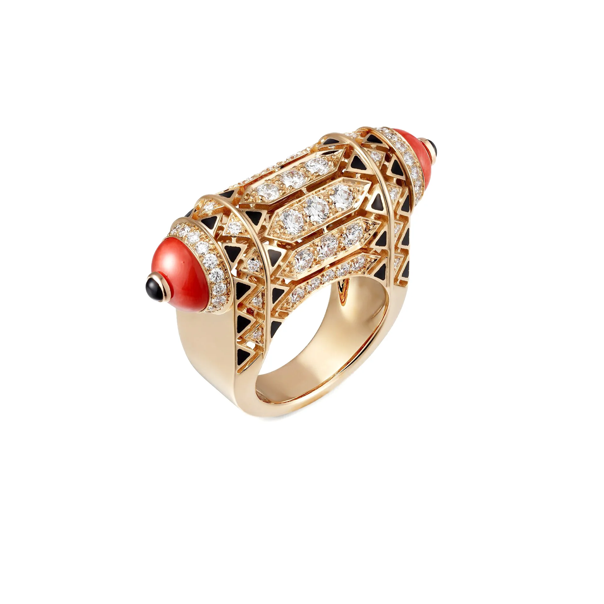 

925 Sterling Silver 1.5ct Round Cut Artificial Coral Luxury Statement Ring for Women Banquet Party Gold Plated Serpent Design