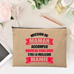 French Print  Zipper Cosmetic BagTata Gift for Mamie Makeup Bag Grandmother Travel Neceser Toiletry Pouch Pregnancy Announcement