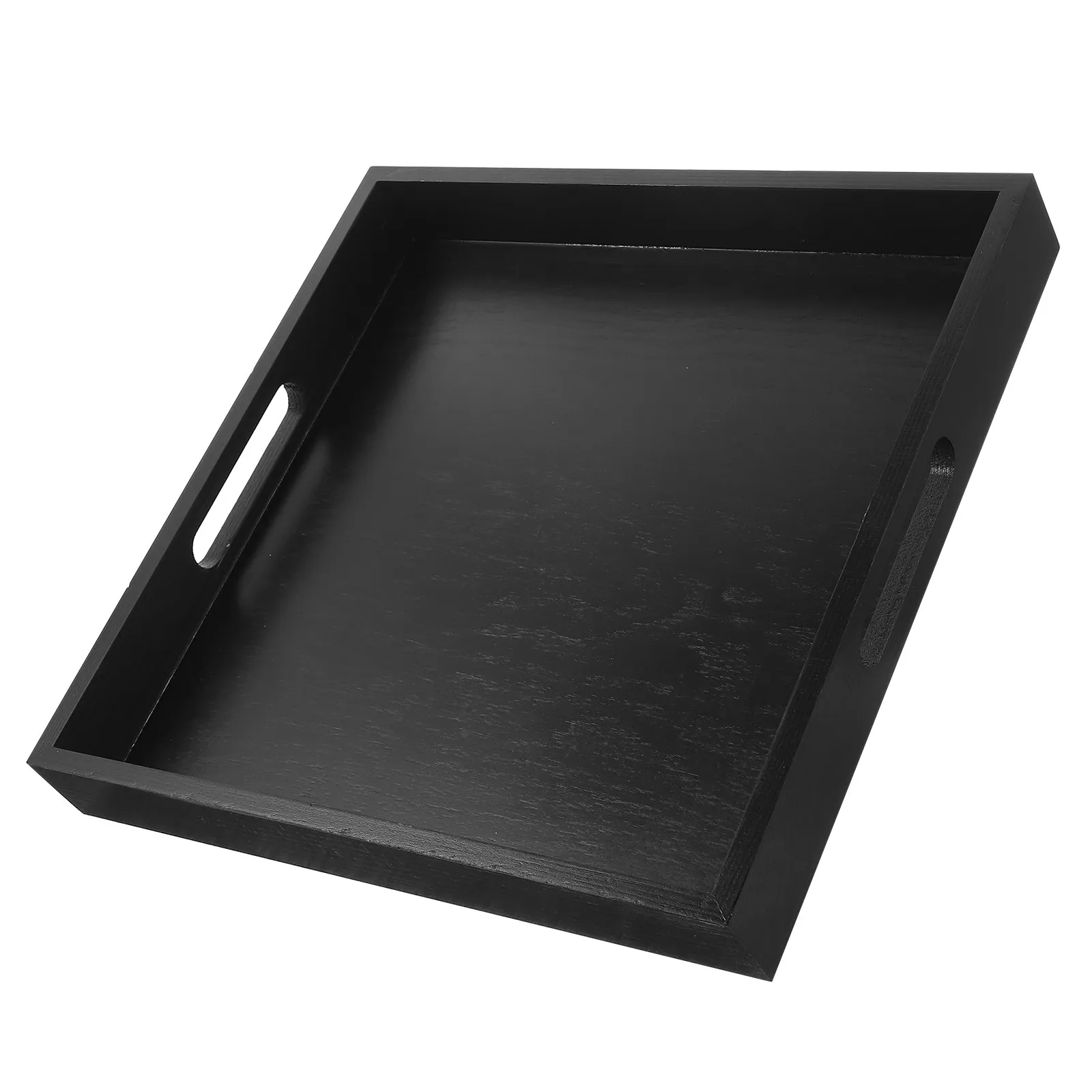 

Black Wooden Serving Tray Square Sturdy Natural Wood Food Tray for Breakfast Desserts Tea Coffee Appetizers Picnic Kitchen Party