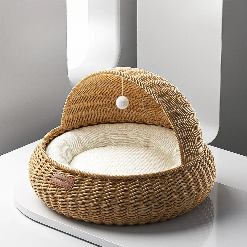 Four Seasons Universal Cat House, Imitation Vine Weaving Cat's Basket, Semi Enclosed Kitten Bed, Exquisite Durable Pets Supplies