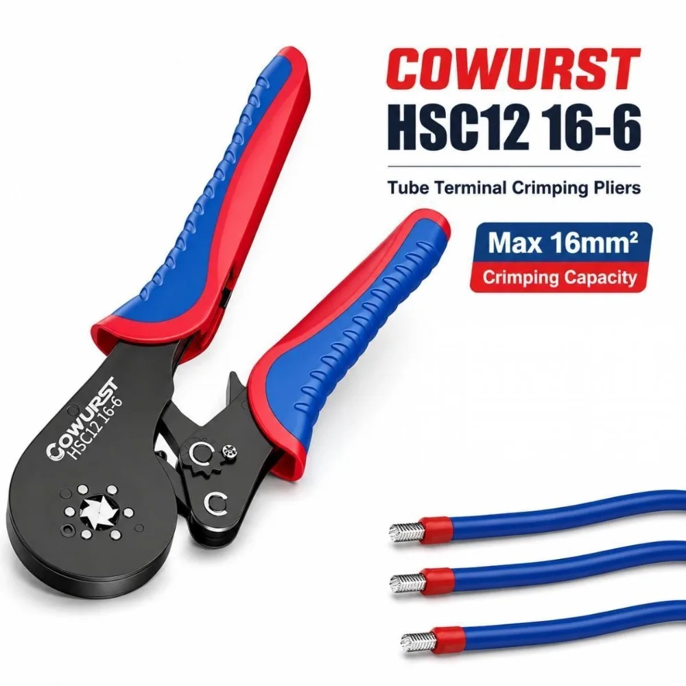 HSC12 16-6 Crimping Pliers 16mm² Tubular Ferrule Terminal Crimper Electrical Wire Connection Electrician Hand Crimp Tool