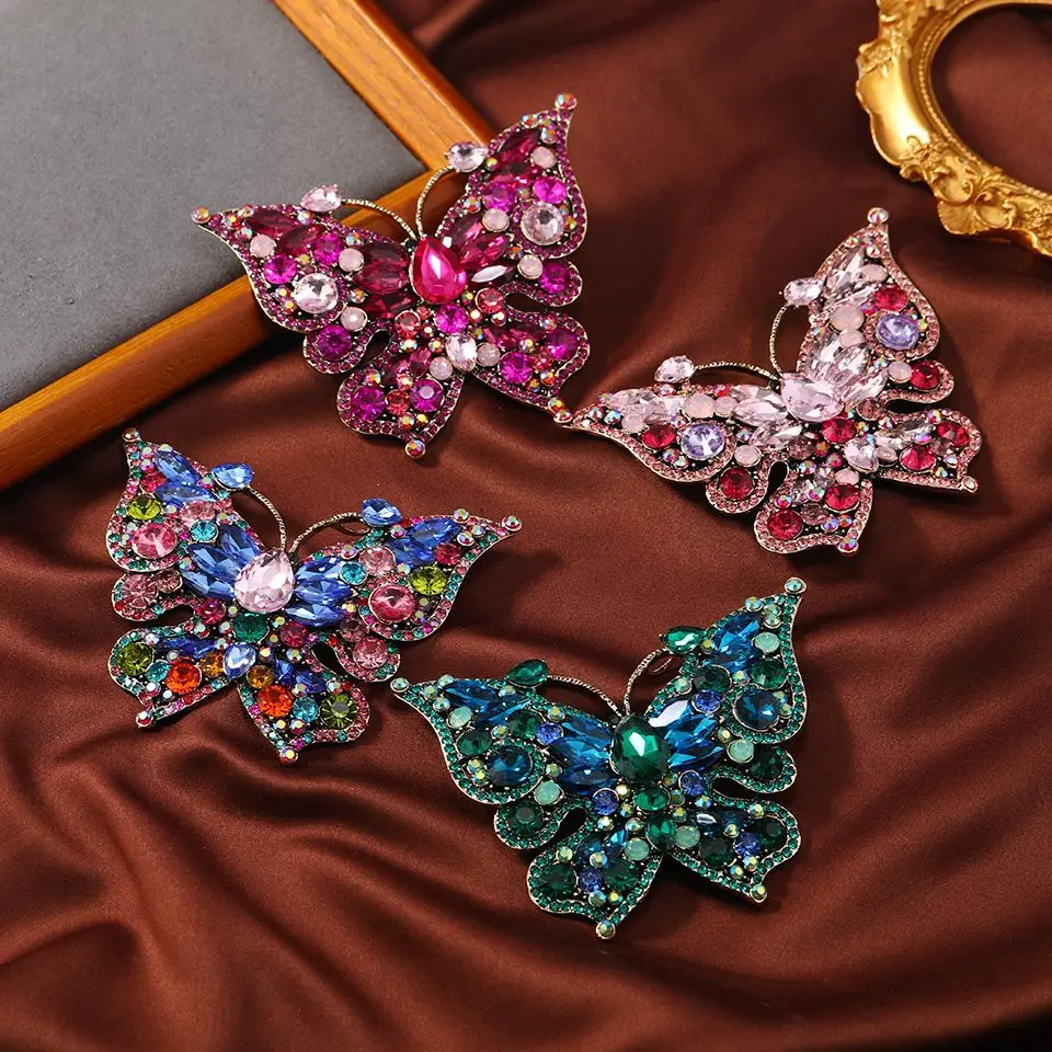 Crystal Butterfly Brooch Giant Butterfly Pin Clothing Decoration Insect Series Vintage Fashion Same Blazer Accessories