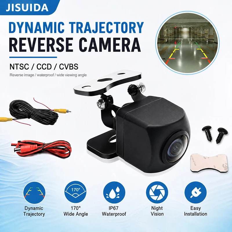 Universal CCD Intelligent HD Dynamic Trajectory 170 Degree Car Camera Glass Lens Waterproof Effect