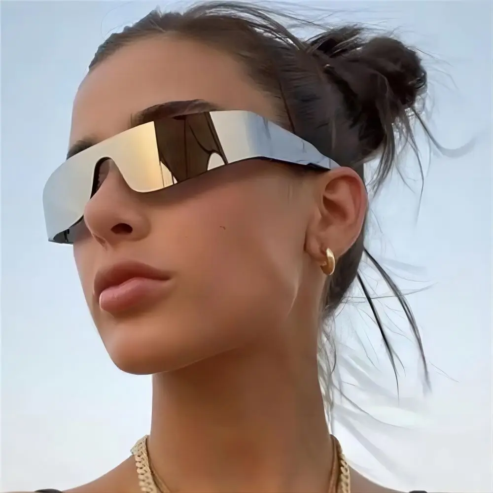 

Women's fashion rimless punk multi-colour sunglasses new wave men's UV400 single piece sunglasses one-piece sports sunglasses