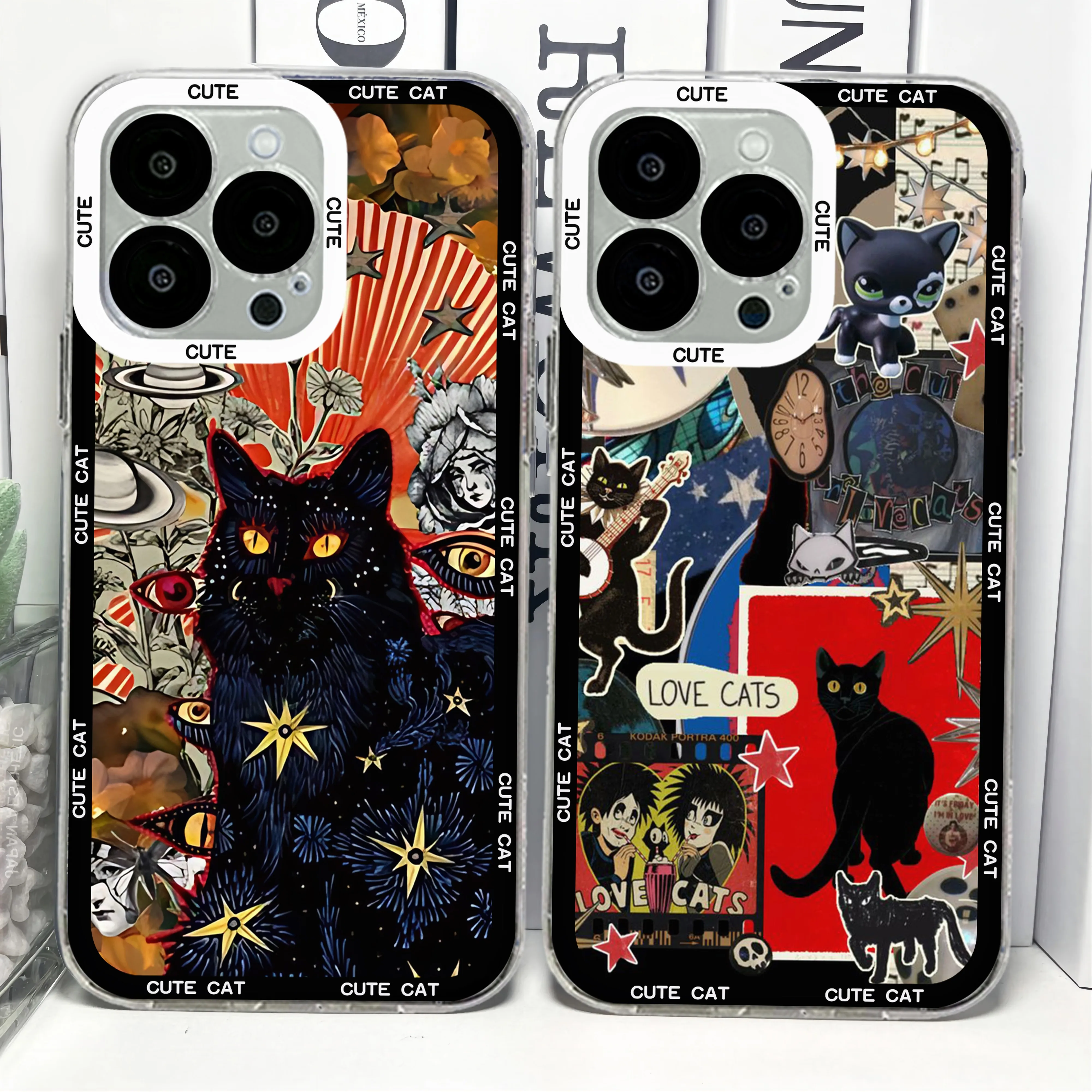 Fashion Magazine Cat Puzzle Clear Case For Samsung A73 A72 A71 A55 A52 A51 A50 A35 A33 A32 A31 A30 A24 A23 A22 A13 A12 5G Cover