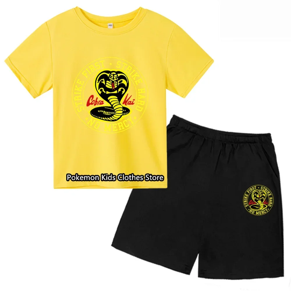 Boys Cobra Kai Tshirt Set Cartoon Anime Girls Clothes Kids Popular Harajuku T-shirt Children Summer Short Sleeve T Shirt Tops