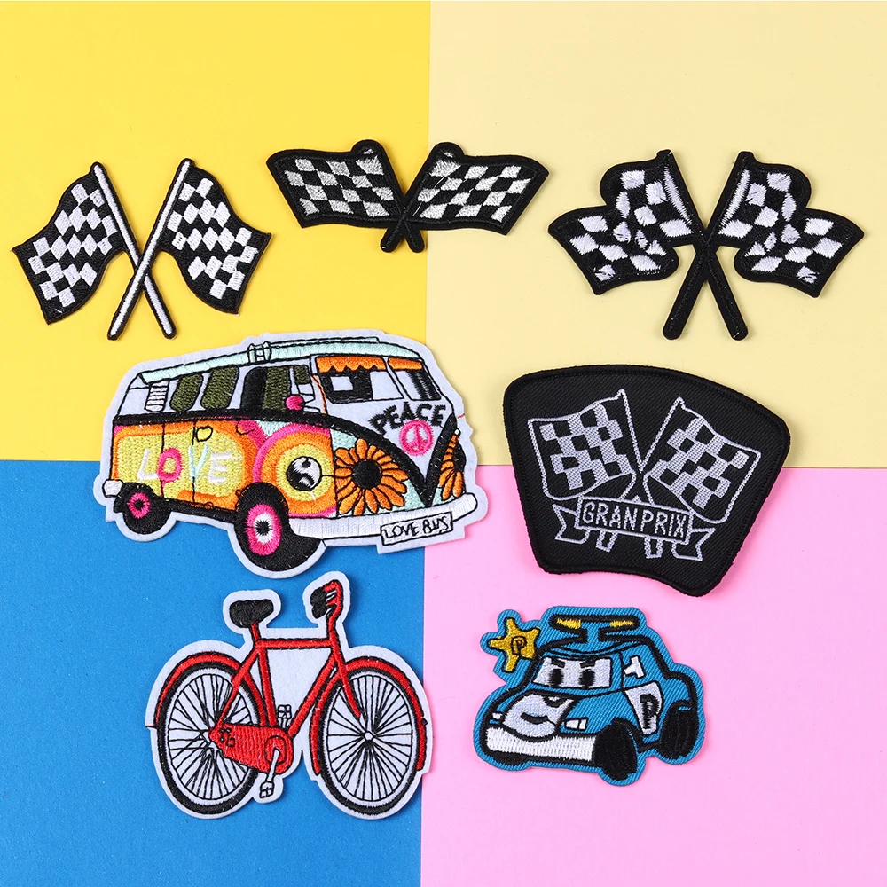 Racing Car Winners Flag Patch Embroidery Applique Iron on Transfers for Clothing Decoration Handmade DIY Sewing Accessories