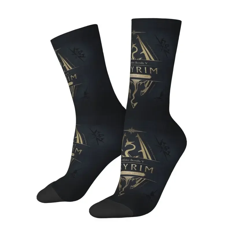 

Y2K Funny Printed Skyrim Logo For Women Men Stretch Summer Autumn Winter Video Game Gift Crew Socks