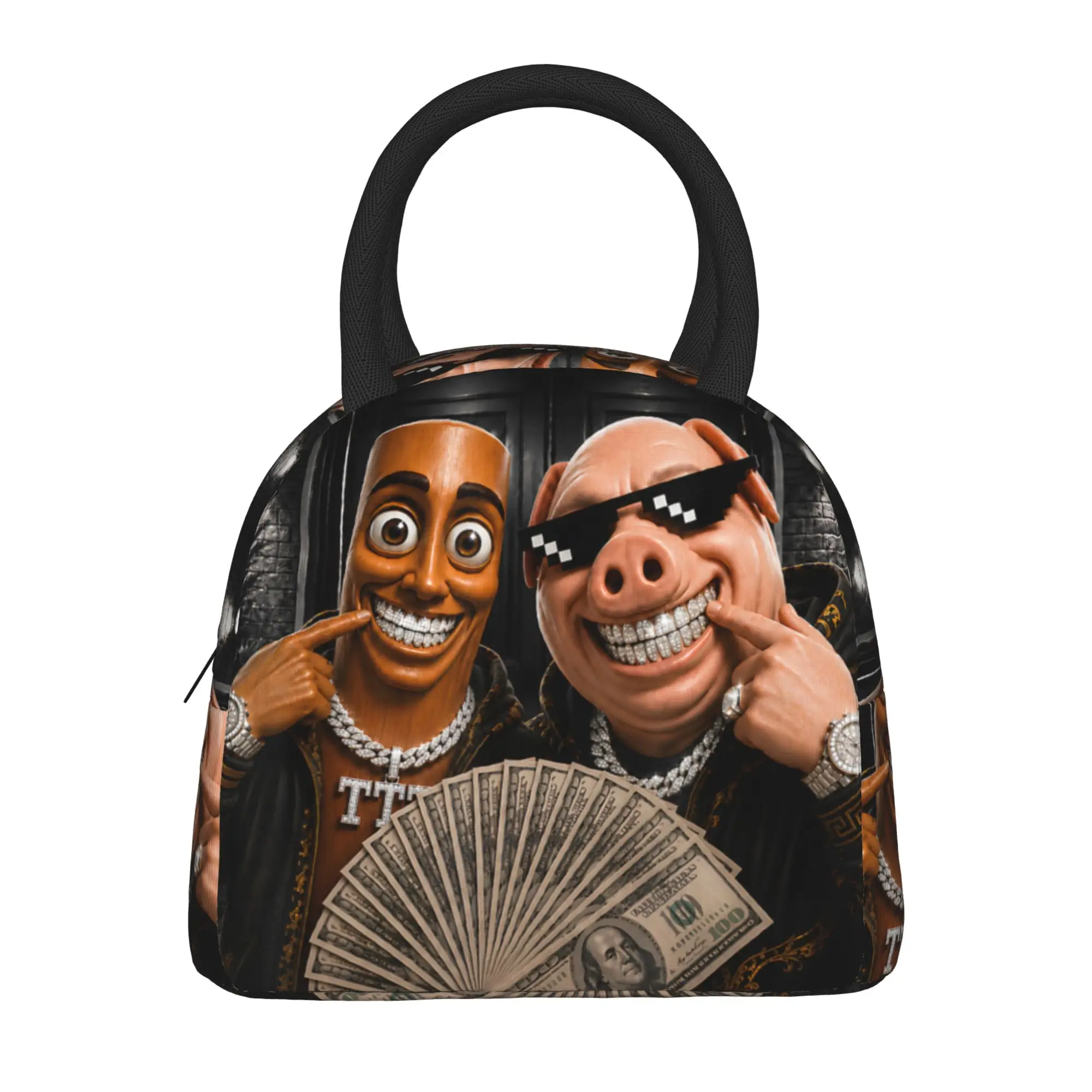 Tung Tung Tung Sahur John Pork Motion At Your Front Door Lunch Bag  Portable Lunch Box Adult Travel Graphic Design Cooler Bag