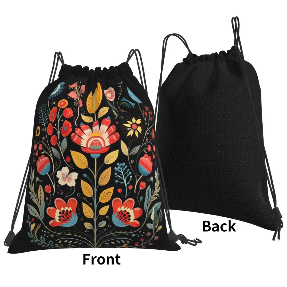 

Polish Folk Flowers Print Poland Floral Backpacks Portable Drawstring Bags Sundries Bag Book Bags for Travel School
