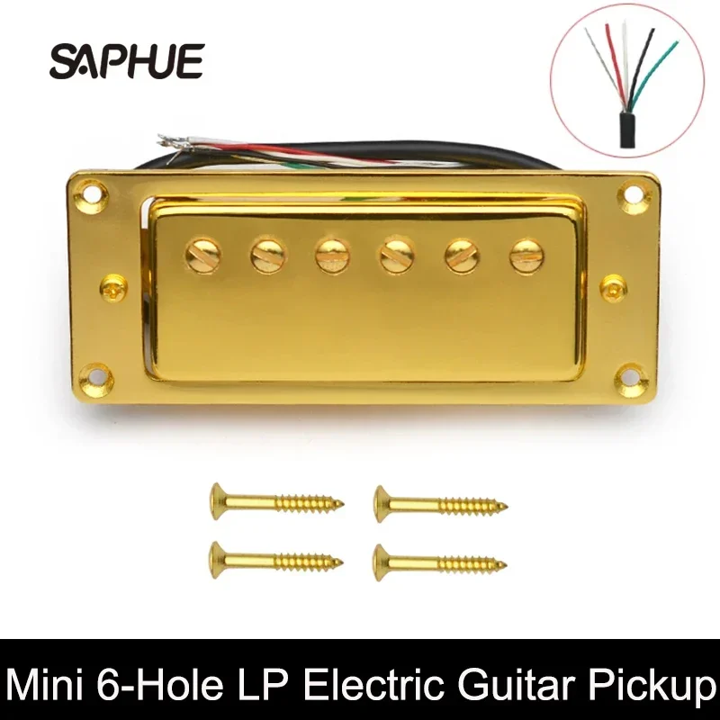 Mini Electric Guitar Humbucker Pickup, 6-Hole, 4-Core Wire, Black, Gold, Chrome, Neck and Bridge are Universal