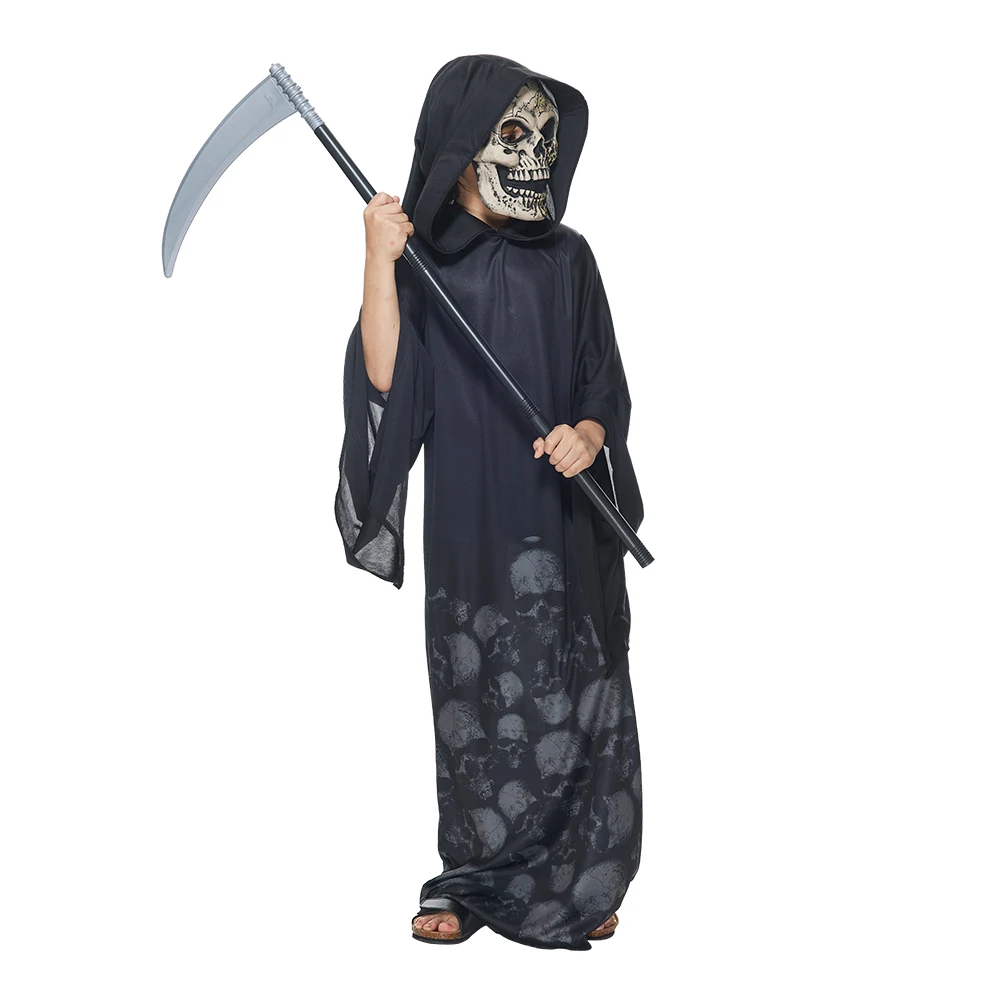 Girl The Dark Grim Reaper Halloween Costumes Boys Scary Skull Ghost Cosplay with Mask Carnival Easter Purim Fancy Dress