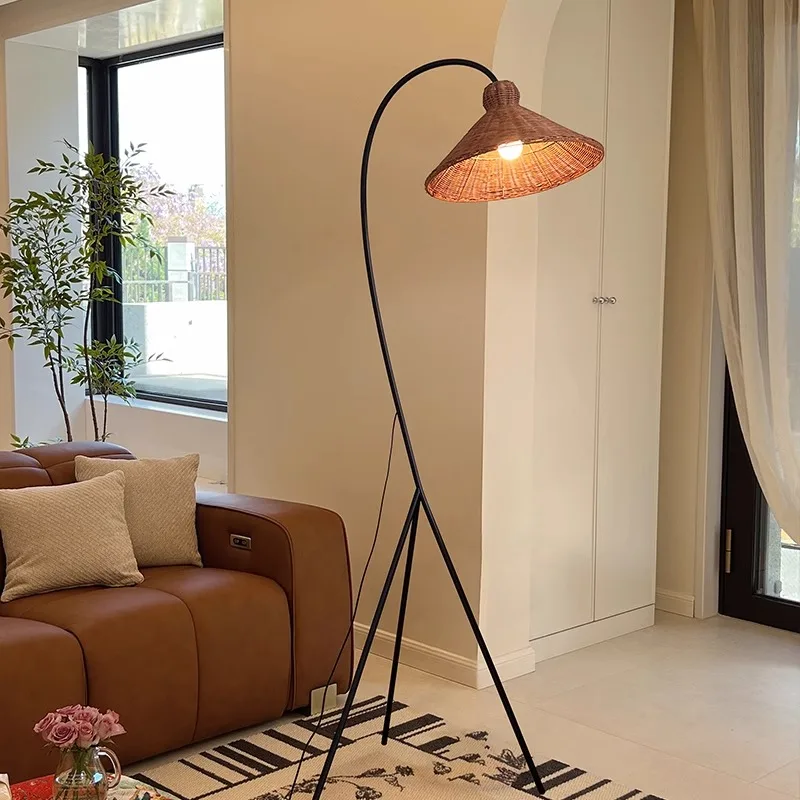 Imagem -06 - Modern Nordic Rattan Floor Lamp Designer Light Iluminação Doméstica Decor Fixtures Sala de Estar Quarto Casa Minimalismo Sofá E27