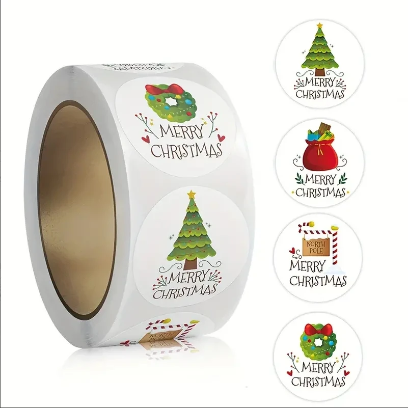 1 Roll/500 Sheets Christmas Sticker Set DIY Handcrafted Self-Adhesive Seals For Envelopes & Scrapbooking Decor