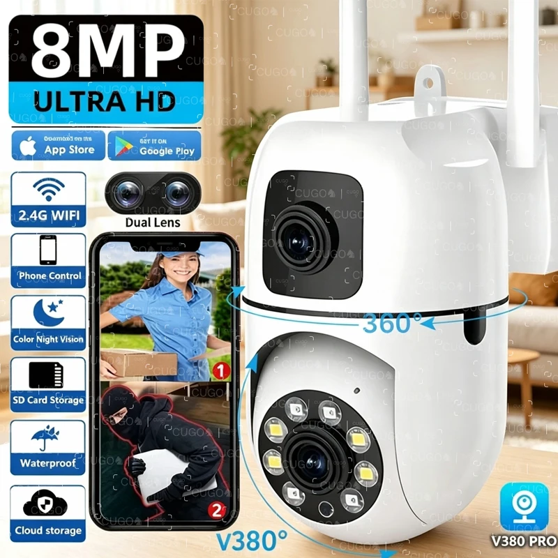 

8MP WiFi IP Camera Dual Lens Screen AI Auto Tracking Two-way Audio Color Night Vision 10X Zoom Security Wireless Baby Monitor