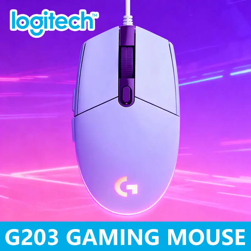 

Проводная механическая игровая мышь Logitech G203, проводная USB-мышь со светящейся подсветкой для настольного ПК, ноутбука, офисного компьютера, Gamin