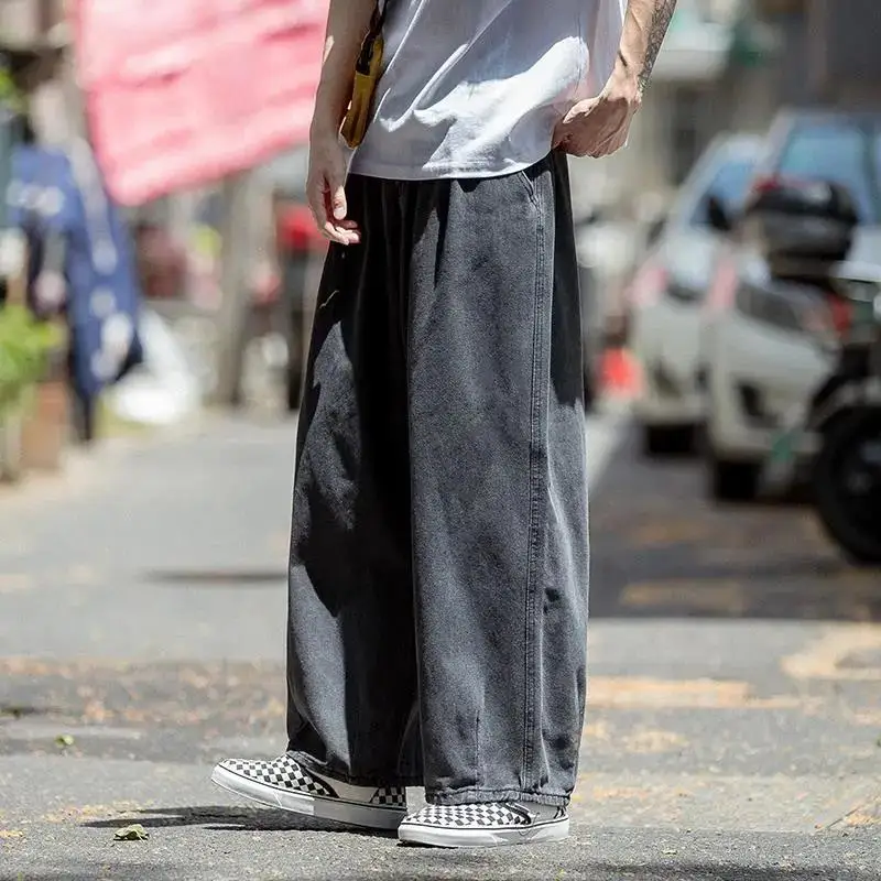 Men Wide Leg Jeans Loose Straight Floor Length Denim Pants Autumn Winter Casual Trousers Vintage Baggy Long Bottoms Streetwear