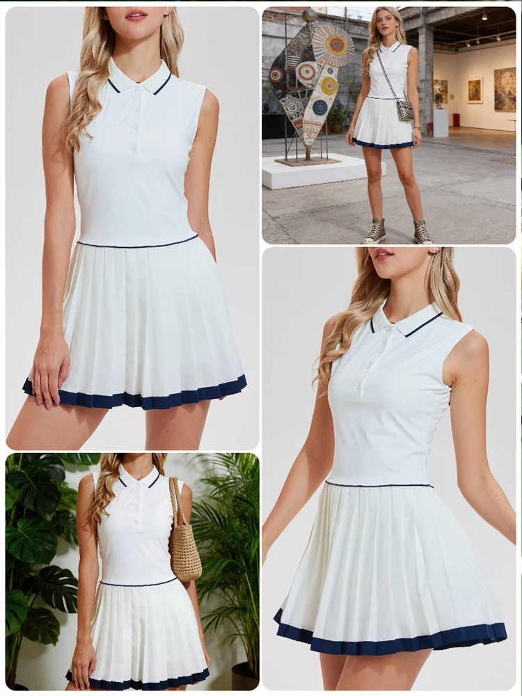 VITALINOVO Damen Mini Flowy Plissee Rüschen Tennis Sportkleid Damen Sommer Polo Golf Kleid Outfits Ohne BH Ohne Eingebaute Shorts – Detail 5