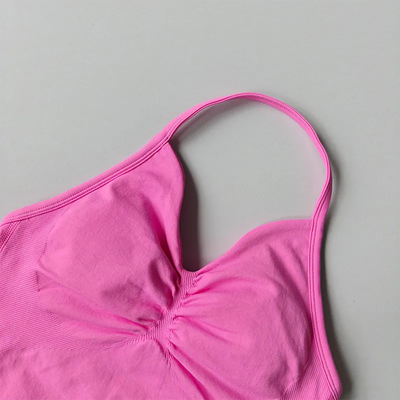 Nahtloses Fitness-Zweiteiler-Set für Damen, hochelastischer gestrickter Sport-BH und Yoga-Shorts-Set, schönes Rückendesign, Po-Lifting-Weste – Detail 12
