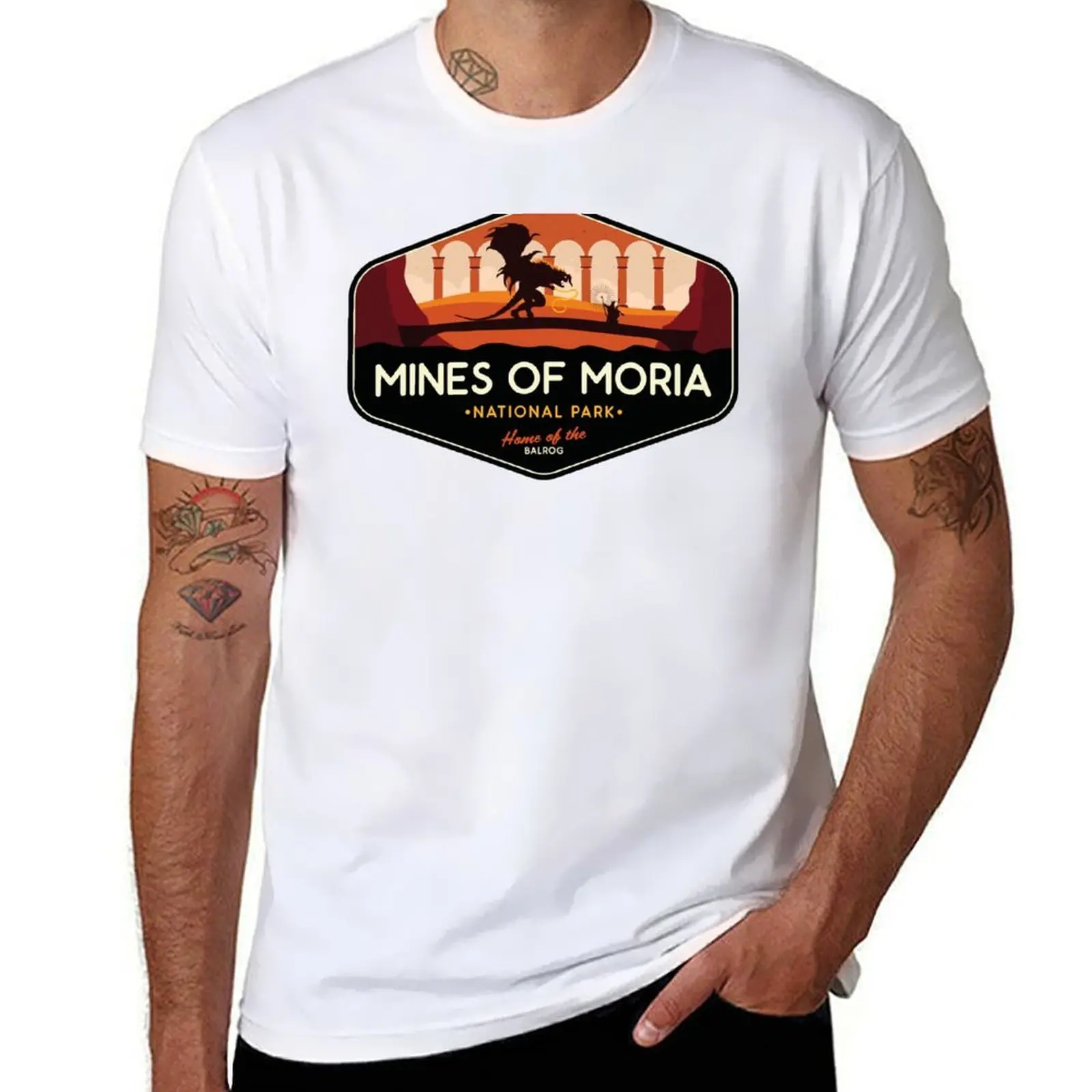 Parque Nacional Moria - Tierra del Balrog! Camiseta de Cuello Redondo de Color Sólido Simple